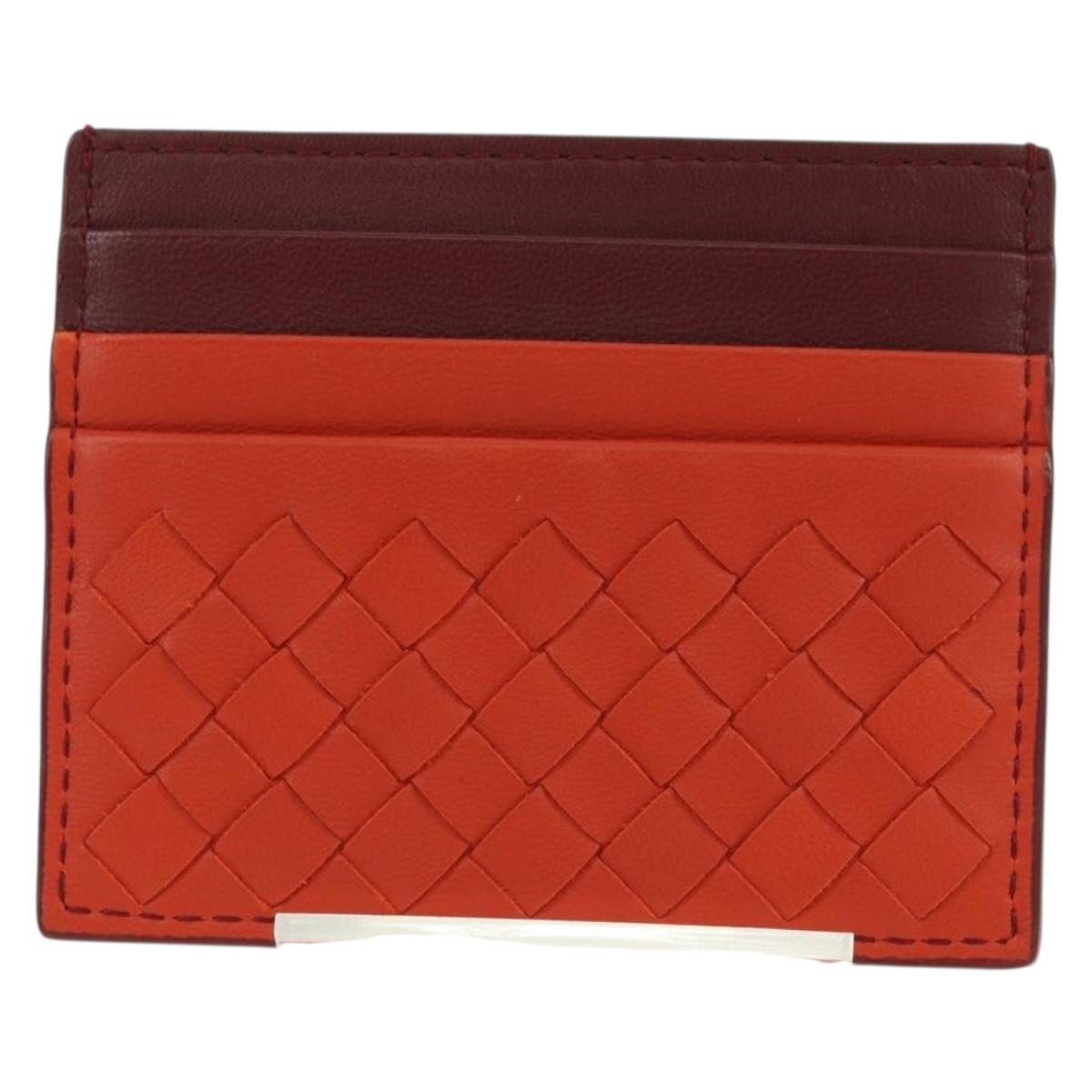 BOTTEGA VENETA INTRECCIATO Card Case Leather Orange Auth am11631V