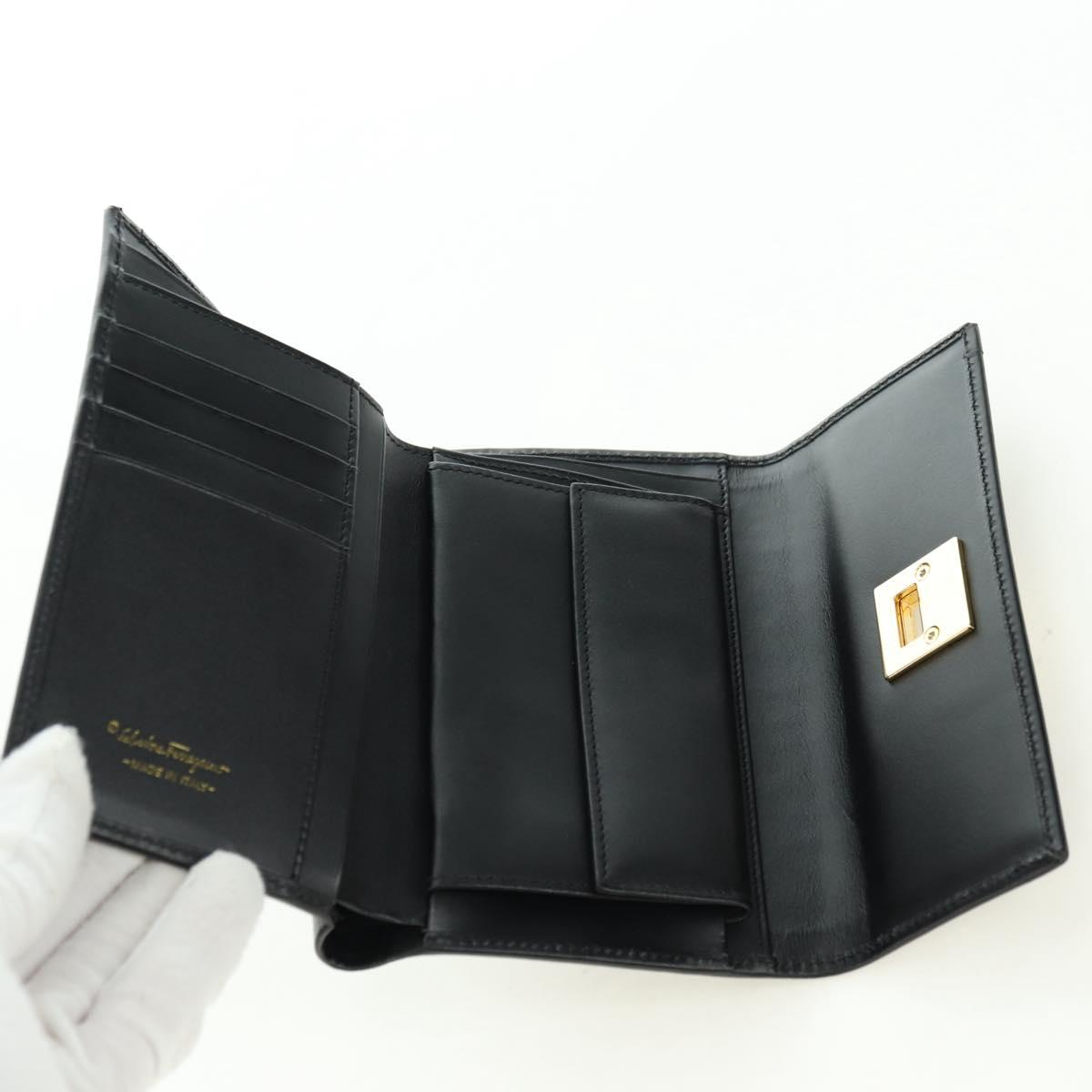 Salvatore Ferragamo Gancini Trifold Wallet Canvas Leather Black Gold am11632V
