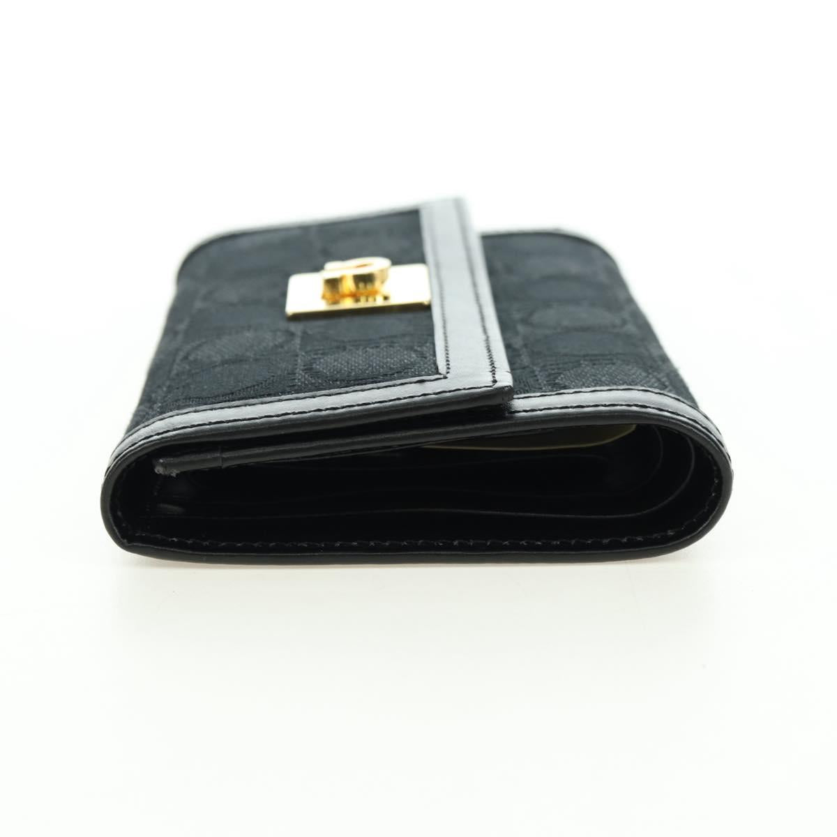 Salvatore Ferragamo Gancini Trifold Wallet Canvas Leather Black Gold am11632V