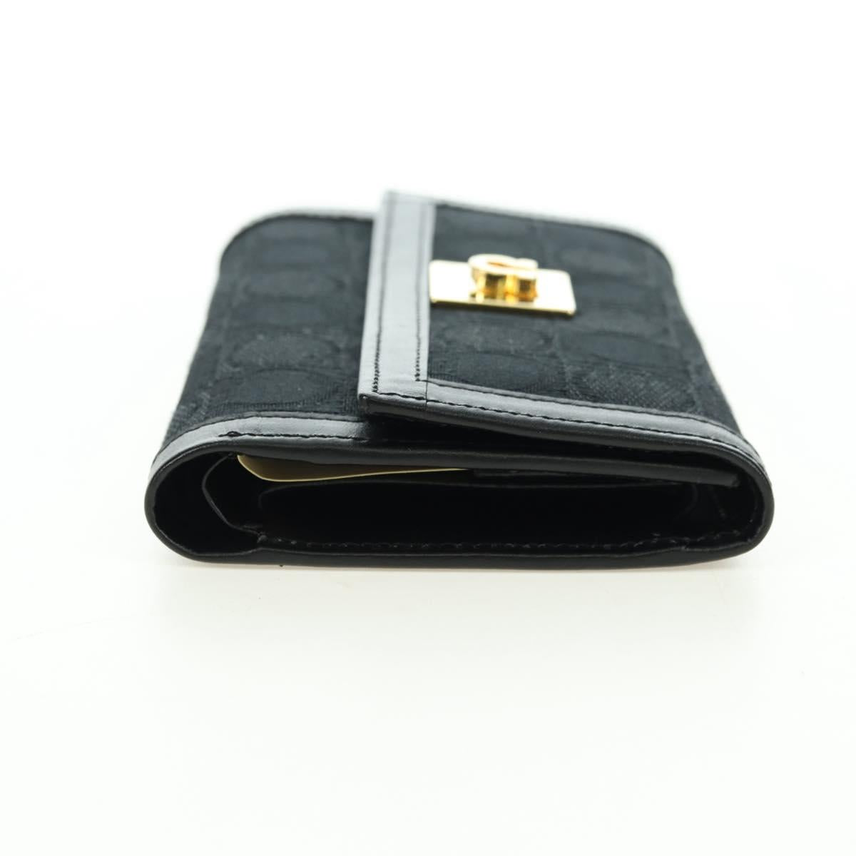 Salvatore Ferragamo Gancini Trifold Wallet Canvas Leather Black Gold am11632V