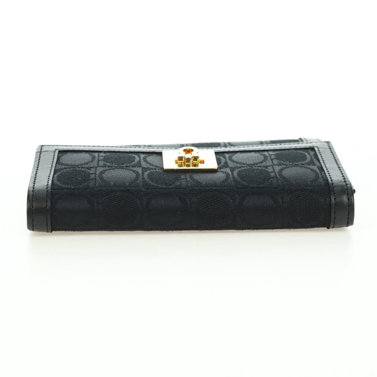 Salvatore Ferragamo Gancini Trifold Wallet Canvas Leather Black Gold am11632V