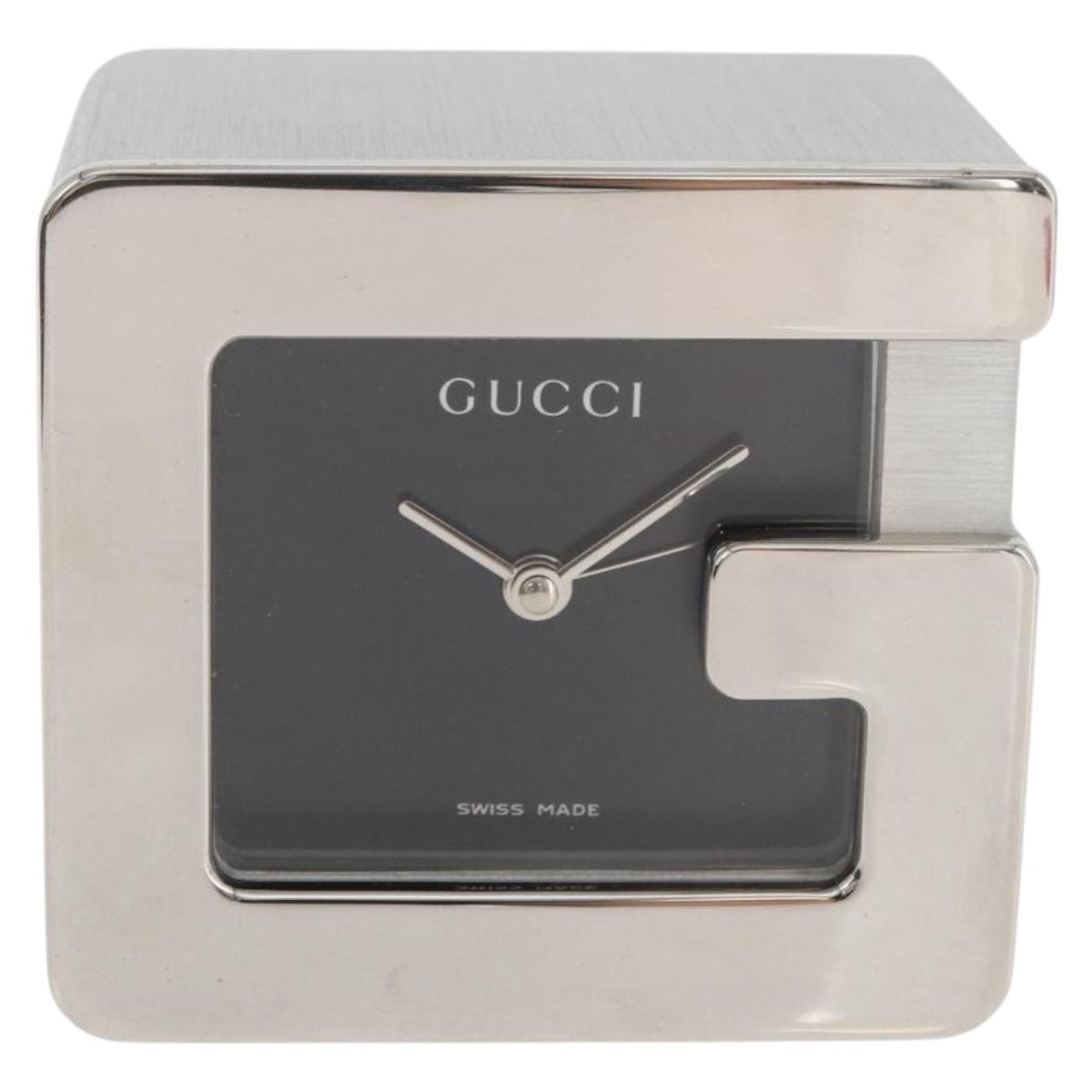 GUCCI Table Clock metal Silver Auth am11633