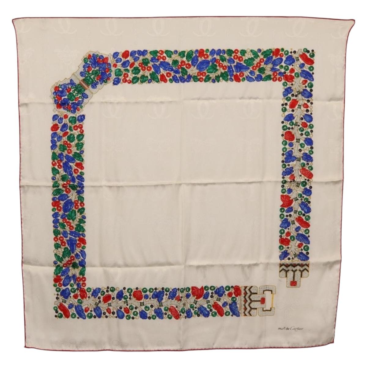 CARTIER Scarf Silk White Auth am11641A