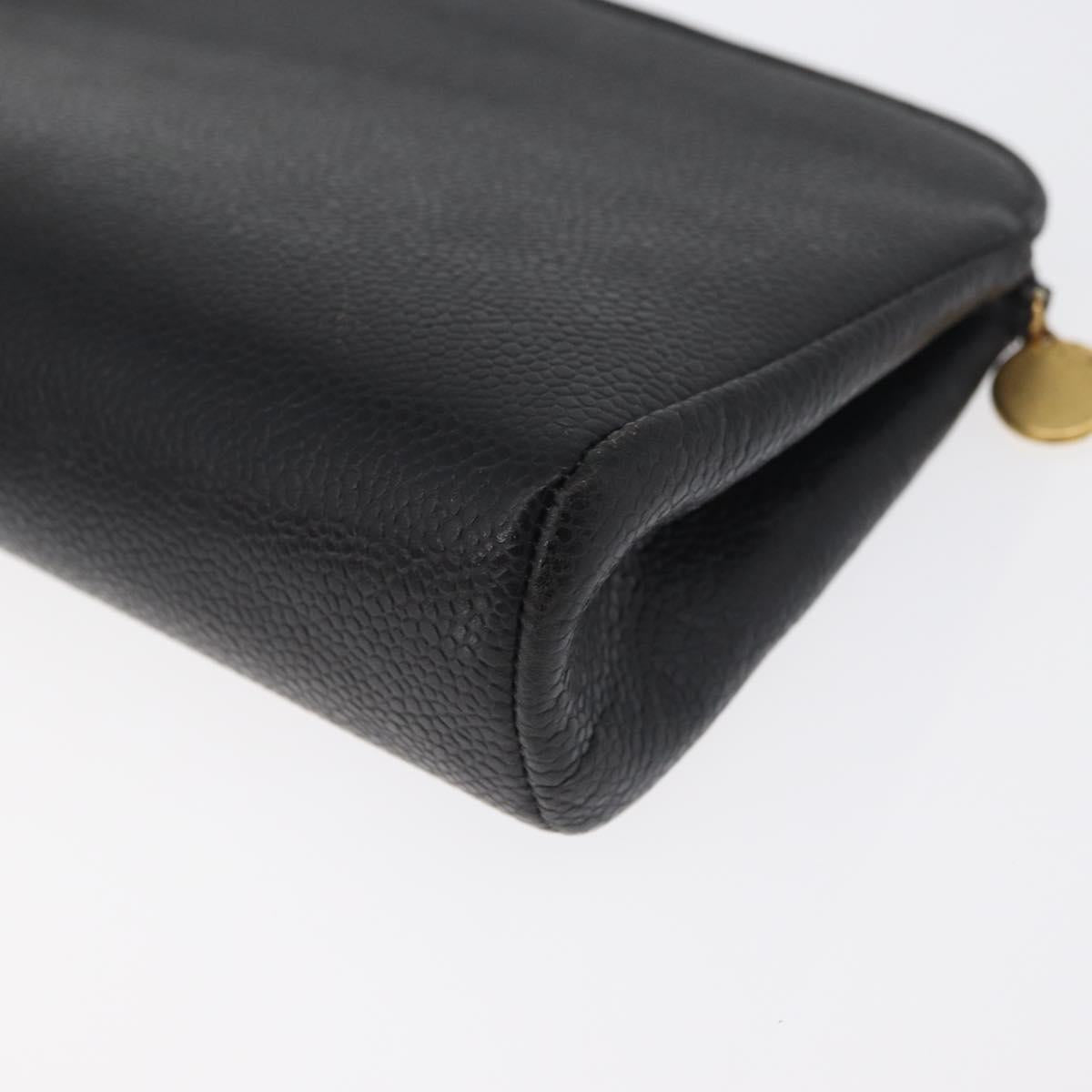 CHANEL Pouch Caviar Skin Black Gold CC Auth am11642