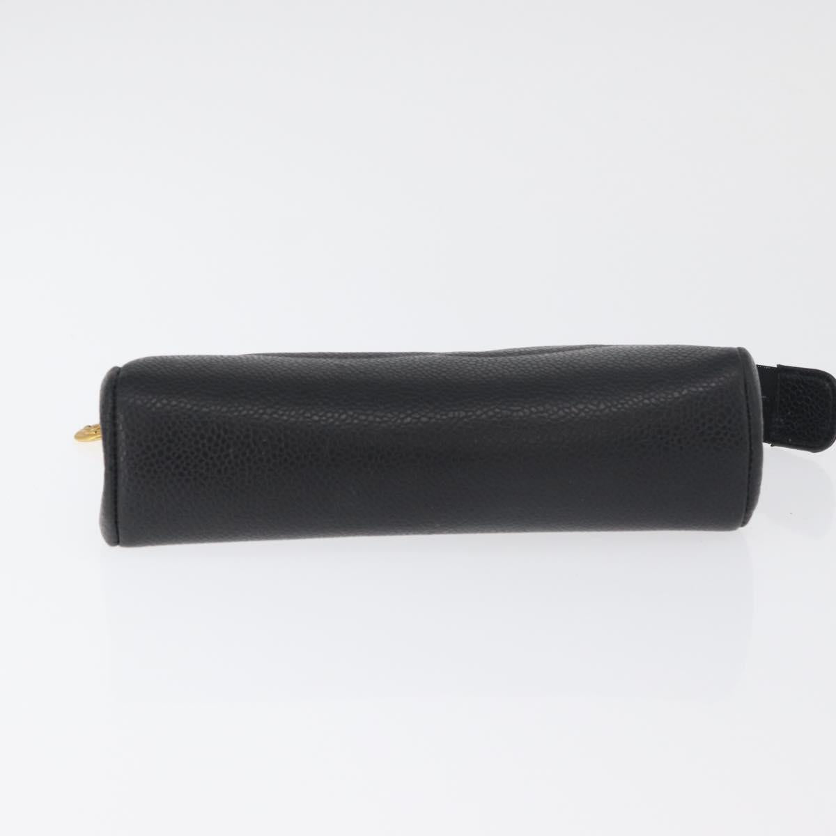CHANEL Pouch Caviar Skin Black Gold CC Auth am11642