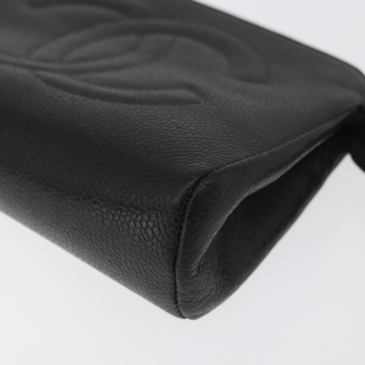 CHANEL Pouch Caviar Skin Black Gold CC Auth am11642