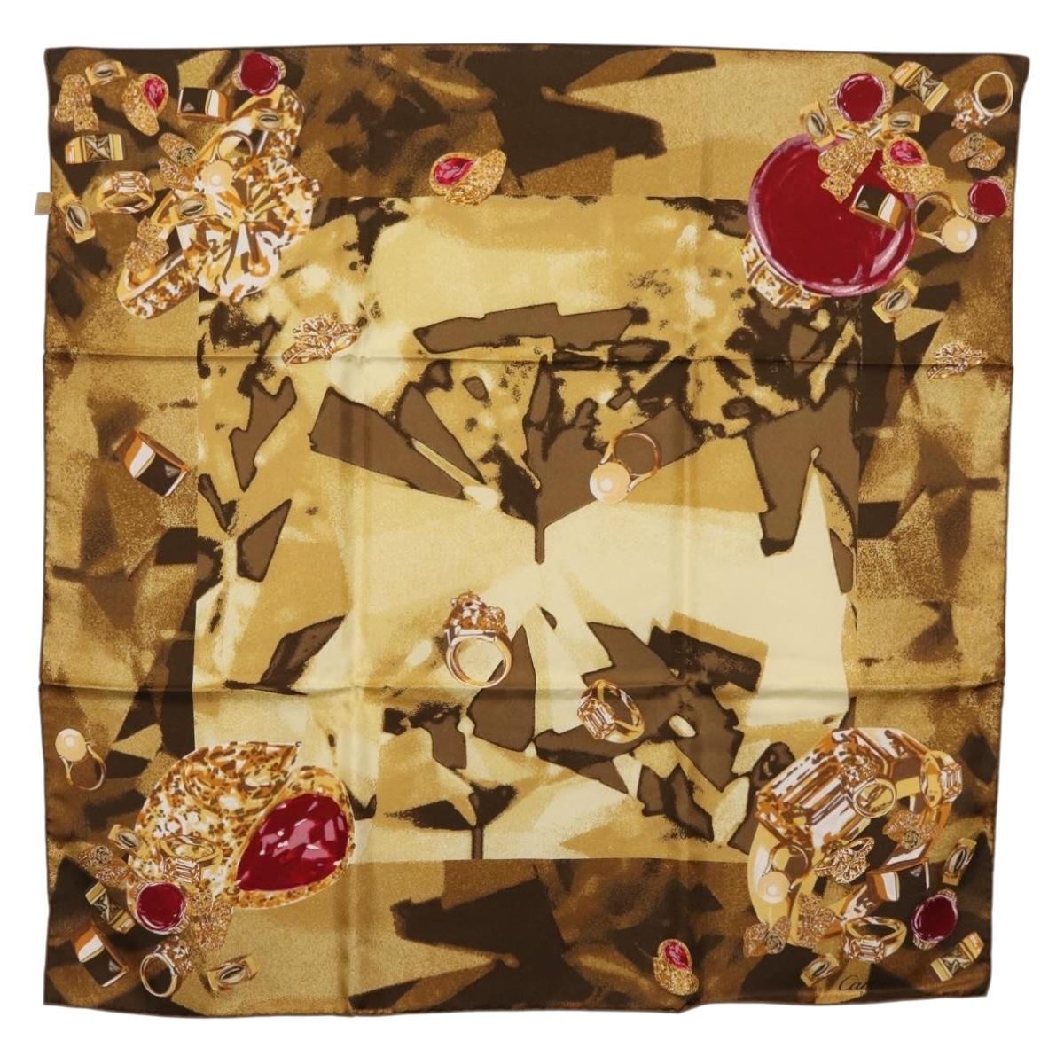 CARTIER Scarf Silk Brown Auth am11644A