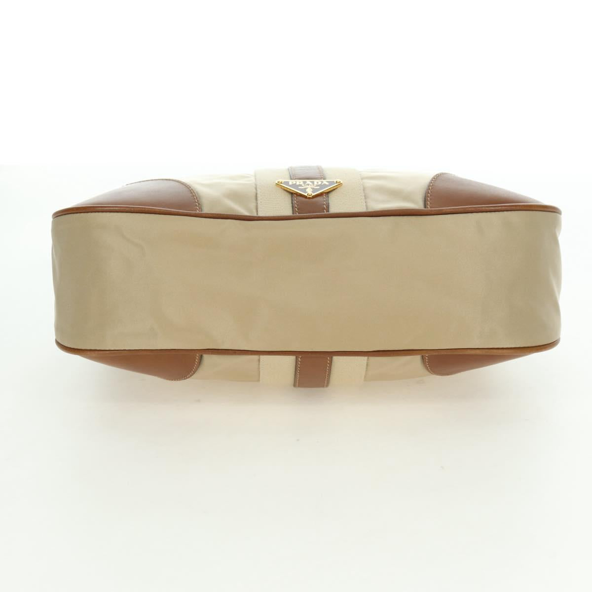PRADA Hand Bag Nylon Leather Beige Gold Auth am11645A