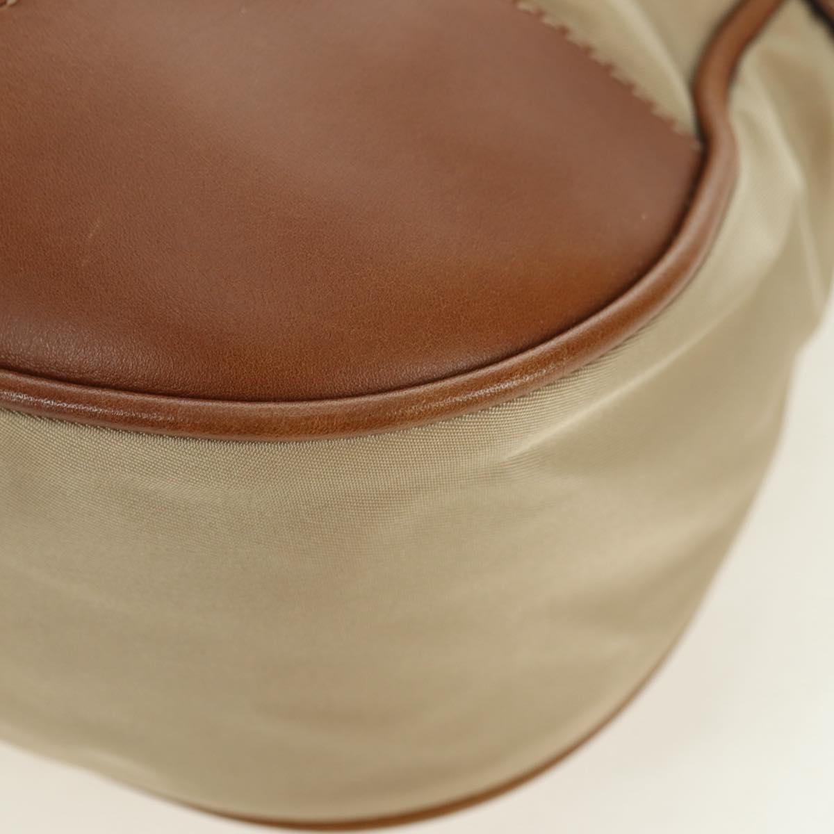 PRADA Hand Bag Nylon Leather Beige Gold Auth am11645A