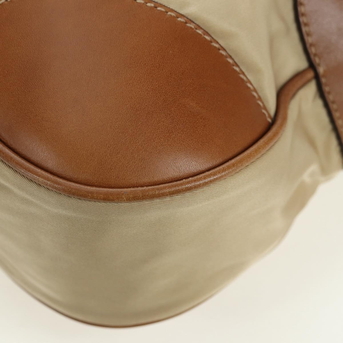 PRADA Hand Bag Nylon Leather Beige Gold Auth am11645A