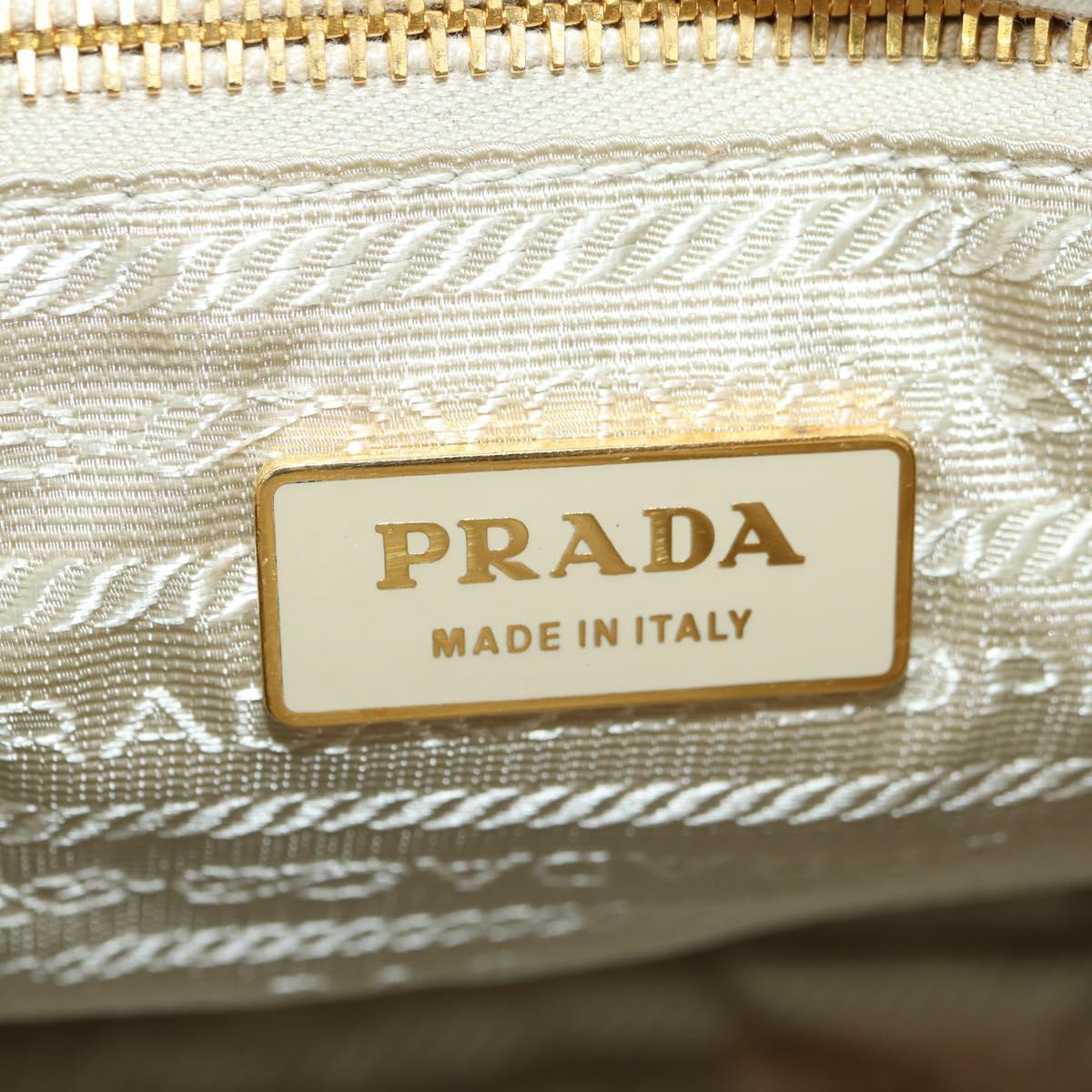 PRADA Hand Bag Nylon Leather Beige Gold Auth am11645A