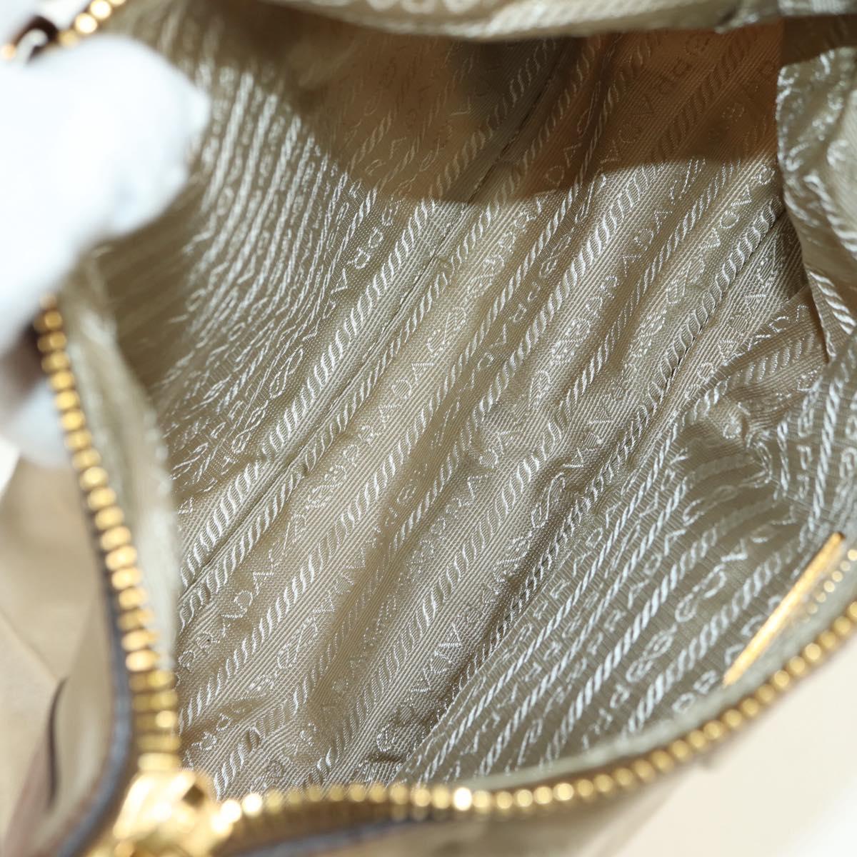 PRADA Hand Bag Nylon Leather Beige Gold Auth am11645A