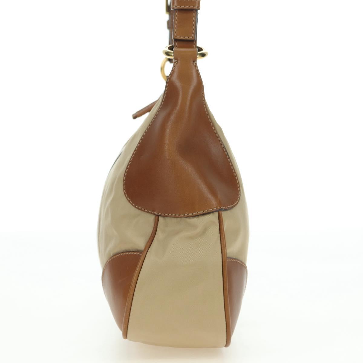 PRADA Hand Bag Nylon Leather Beige Gold Auth am11645A