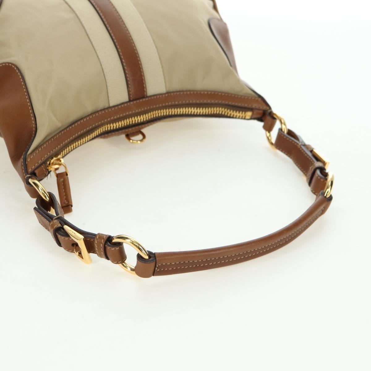 PRADA Hand Bag Nylon Leather Beige Gold Auth am11645A