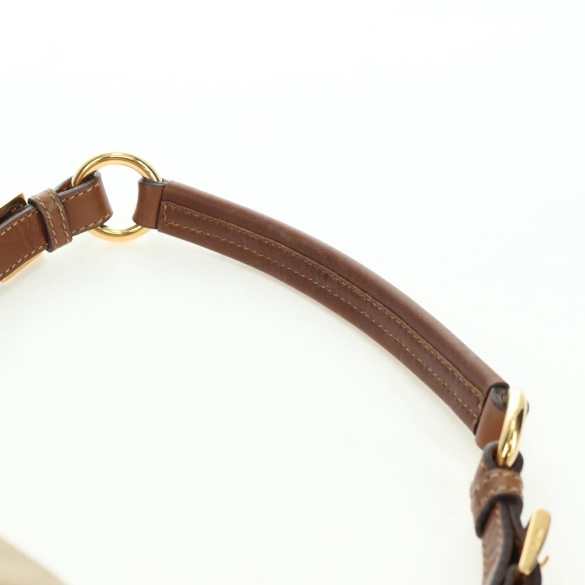 PRADA Hand Bag Nylon Leather Beige Gold Auth am11645A