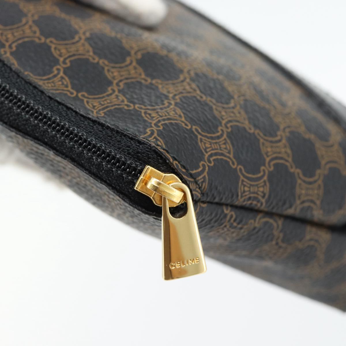 CELINE Macadam Canvas Pouch PVC Leather Black Gold Auth am11653A