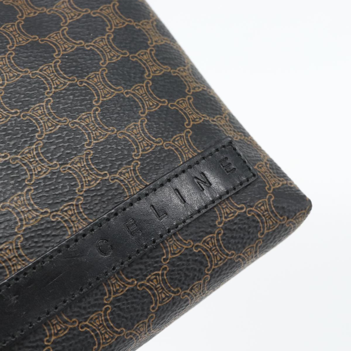 CELINE Macadam Canvas Pouch PVC Leather Black Gold Auth am11653A