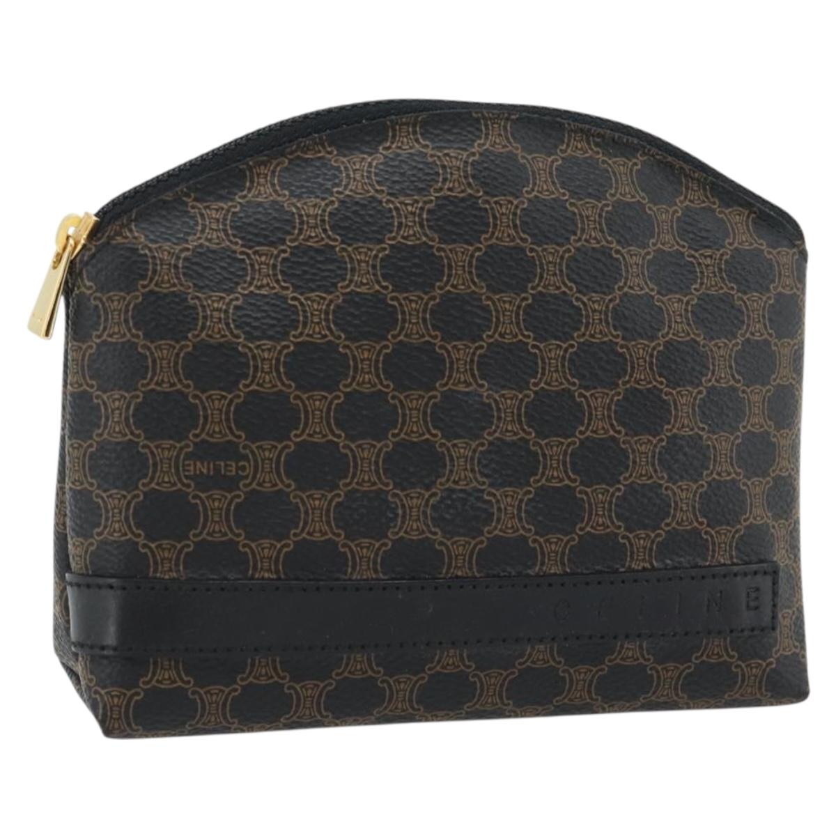CELINE Macadam Canvas Pouch PVC Leather Black Gold Auth am11653A