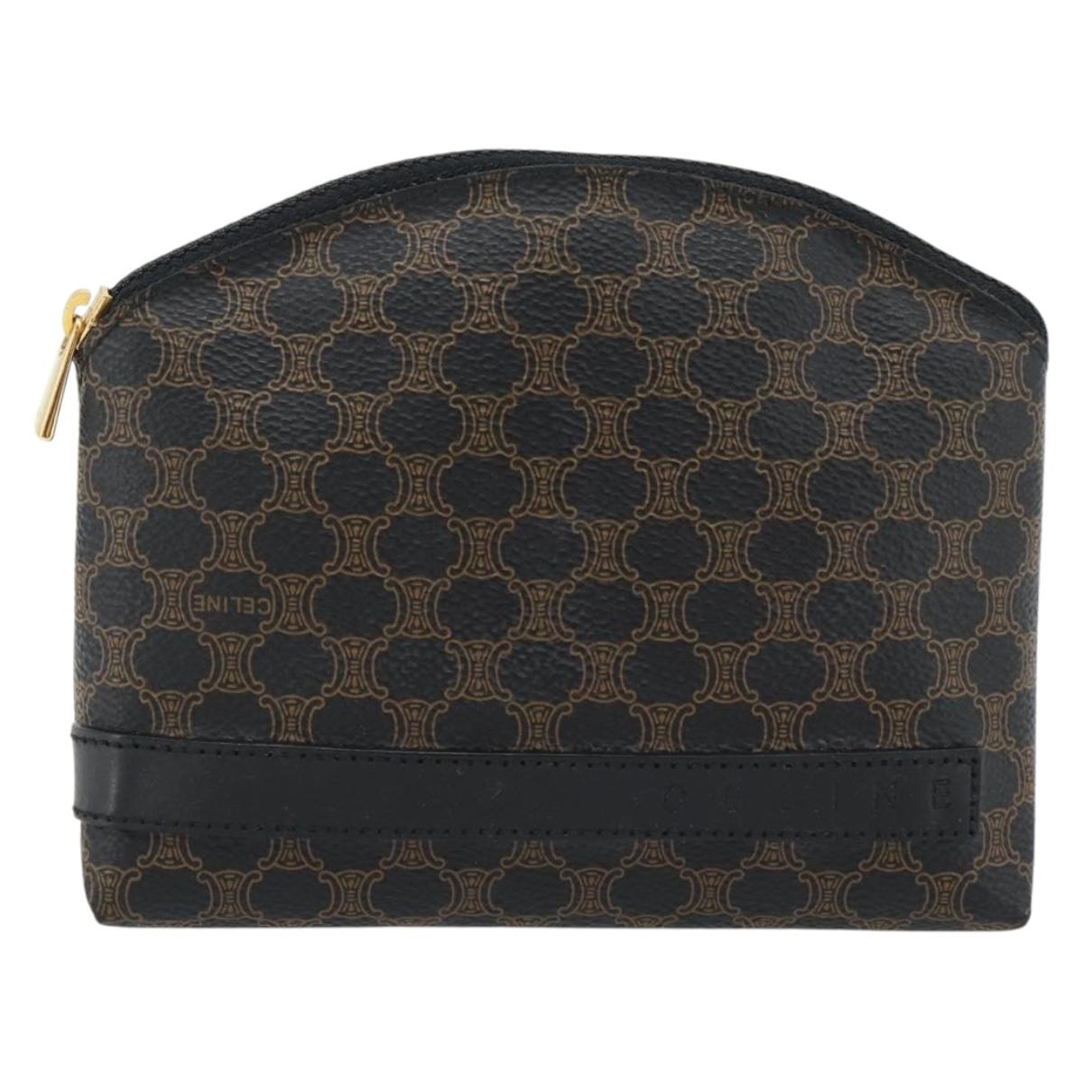 CELINE Macadam Canvas Pouch PVC Leather Black Gold Auth am11653A