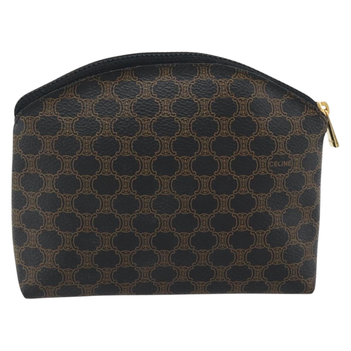 CELINE Macadam Canvas Pouch PVC Leather Black Gold Auth am11653A