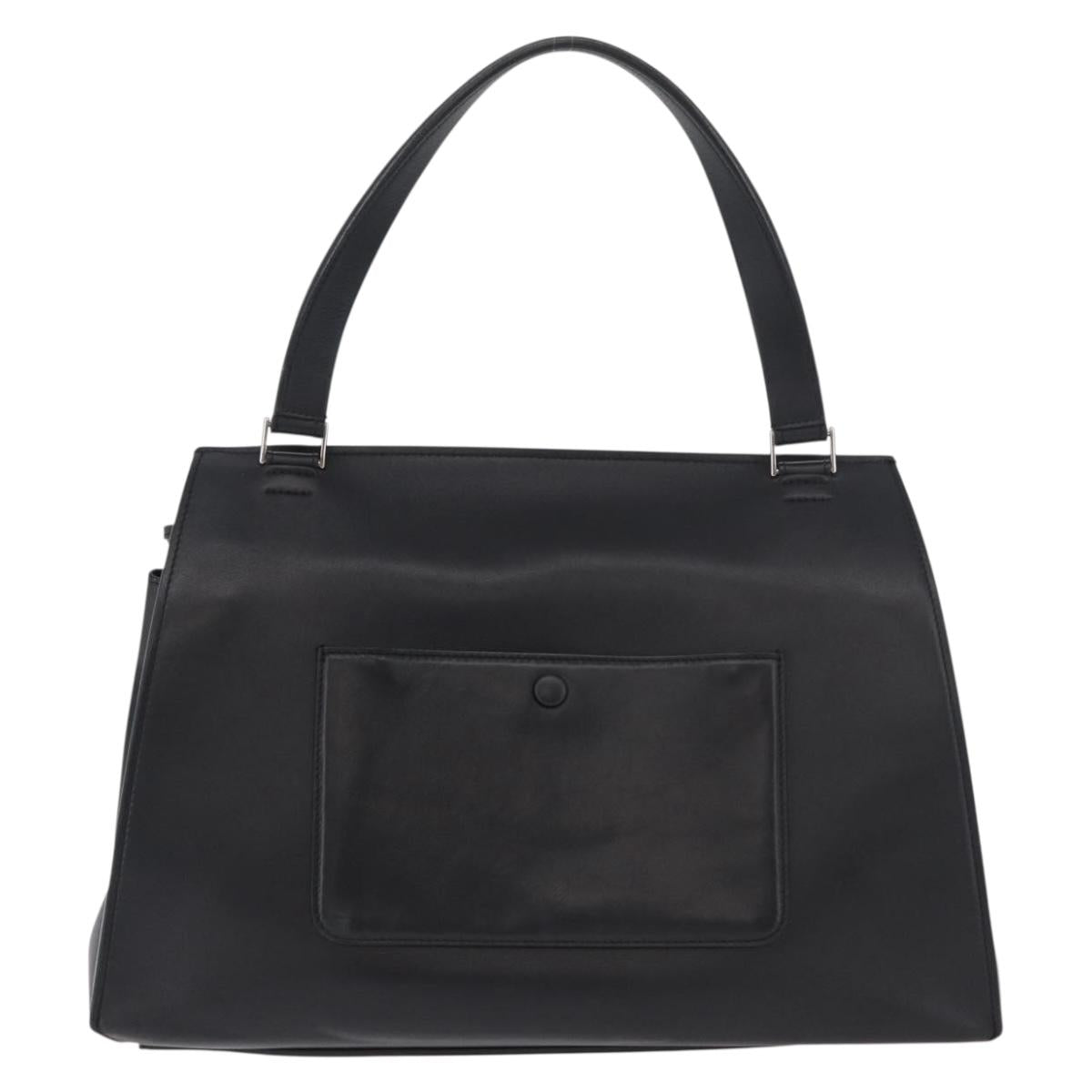 CELINE Edge Hand Bag Leather Beige Black Silver Auth am11657A