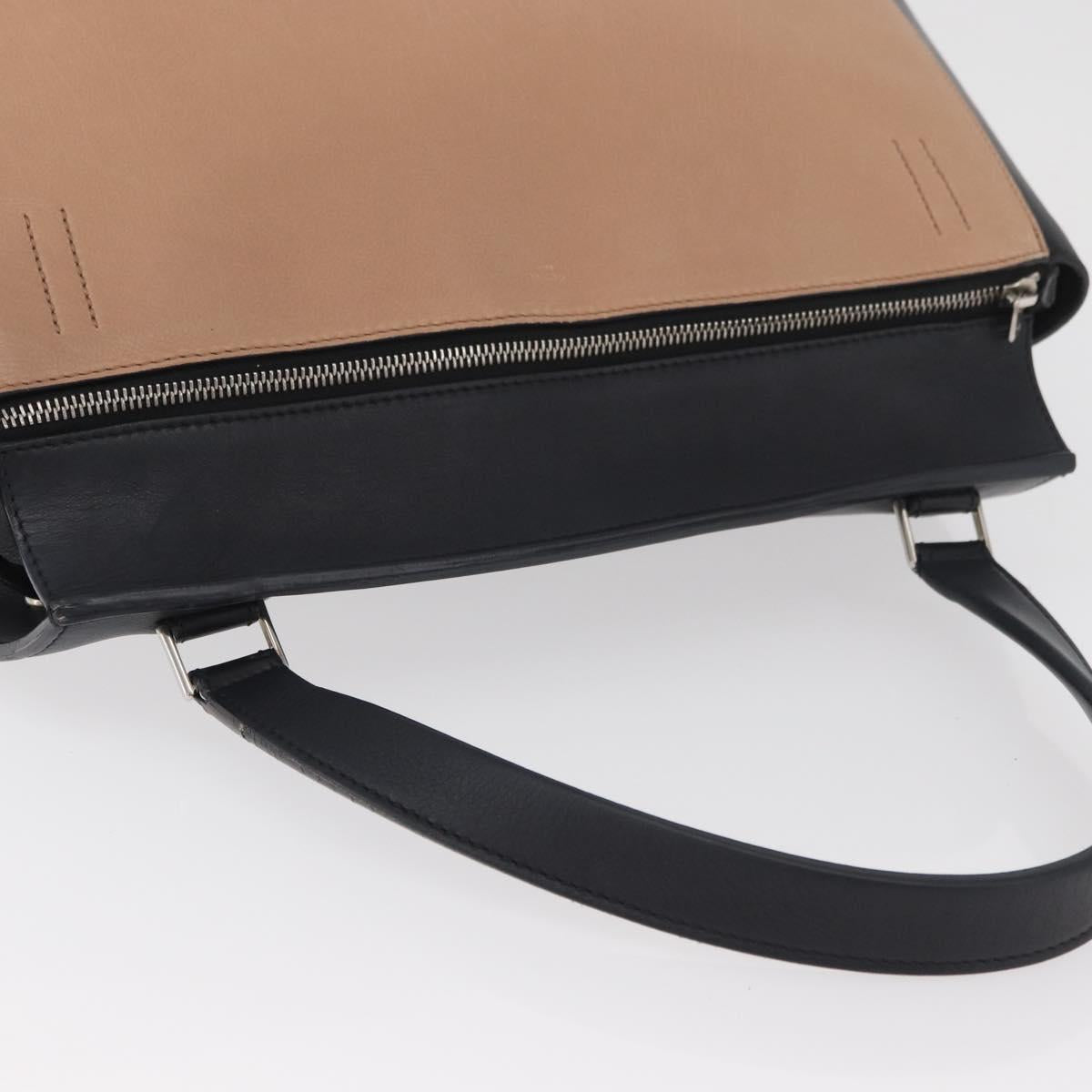 CELINE Edge Hand Bag Leather Beige Black Silver Auth am11657A