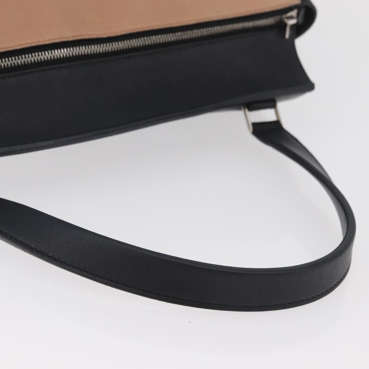 CELINE Edge Hand Bag Leather Beige Black Silver Auth am11657A