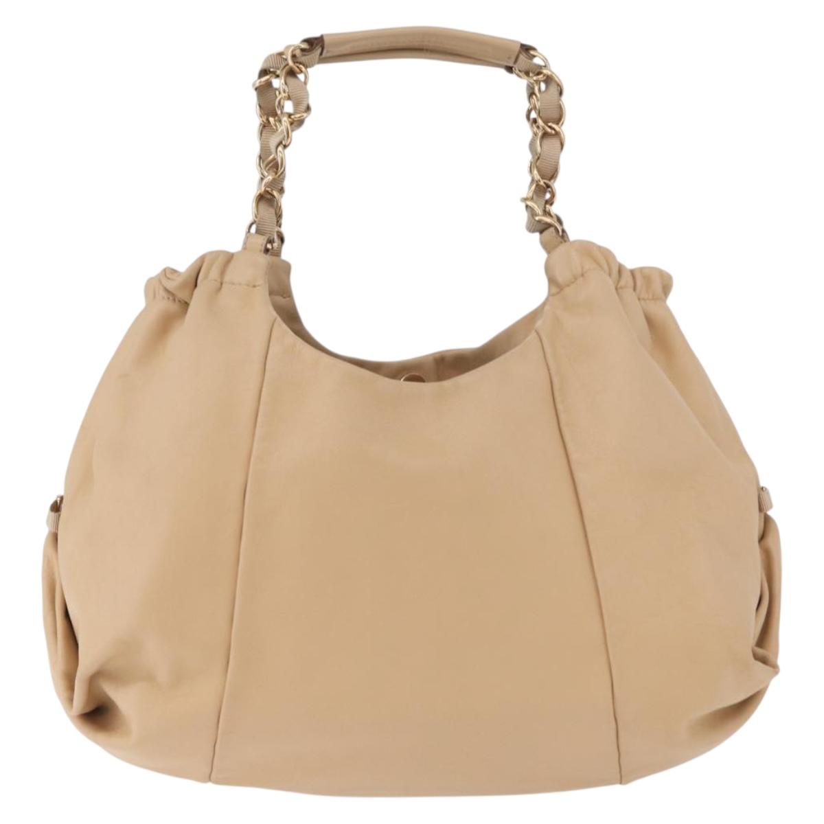 Salvatore Ferragamo Chain Vala Hand Bag Leather Beige Gold Auth am11658A