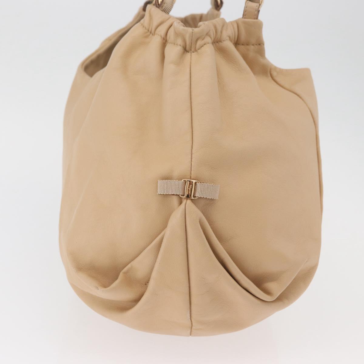 Salvatore Ferragamo Chain Vala Hand Bag Leather Beige Gold Auth am11658A