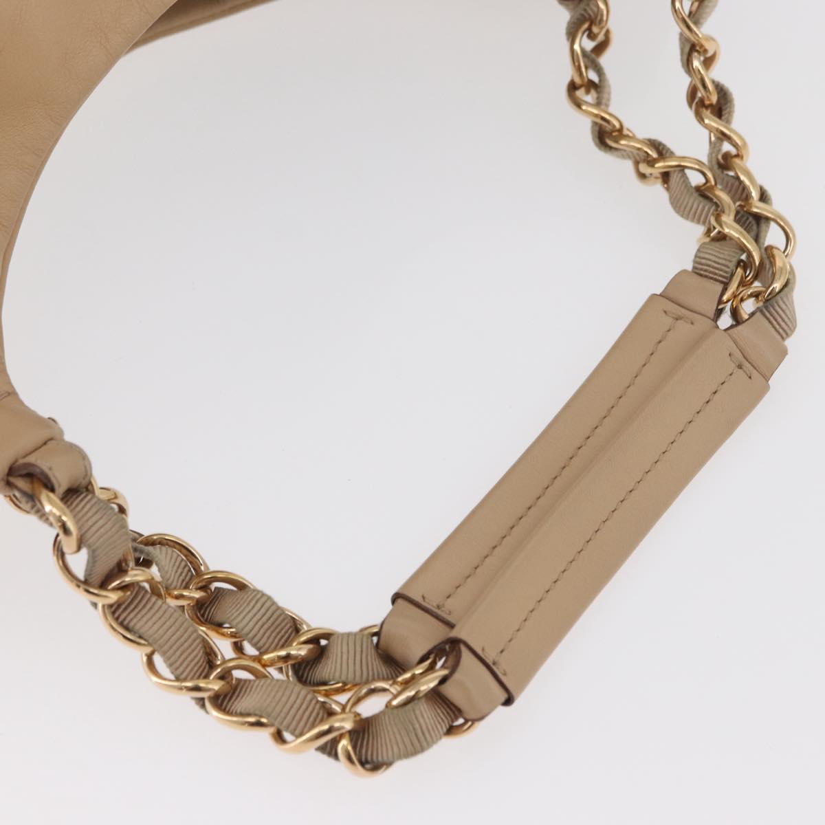 Salvatore Ferragamo Chain Vala Hand Bag Leather Beige Gold Auth am11658A