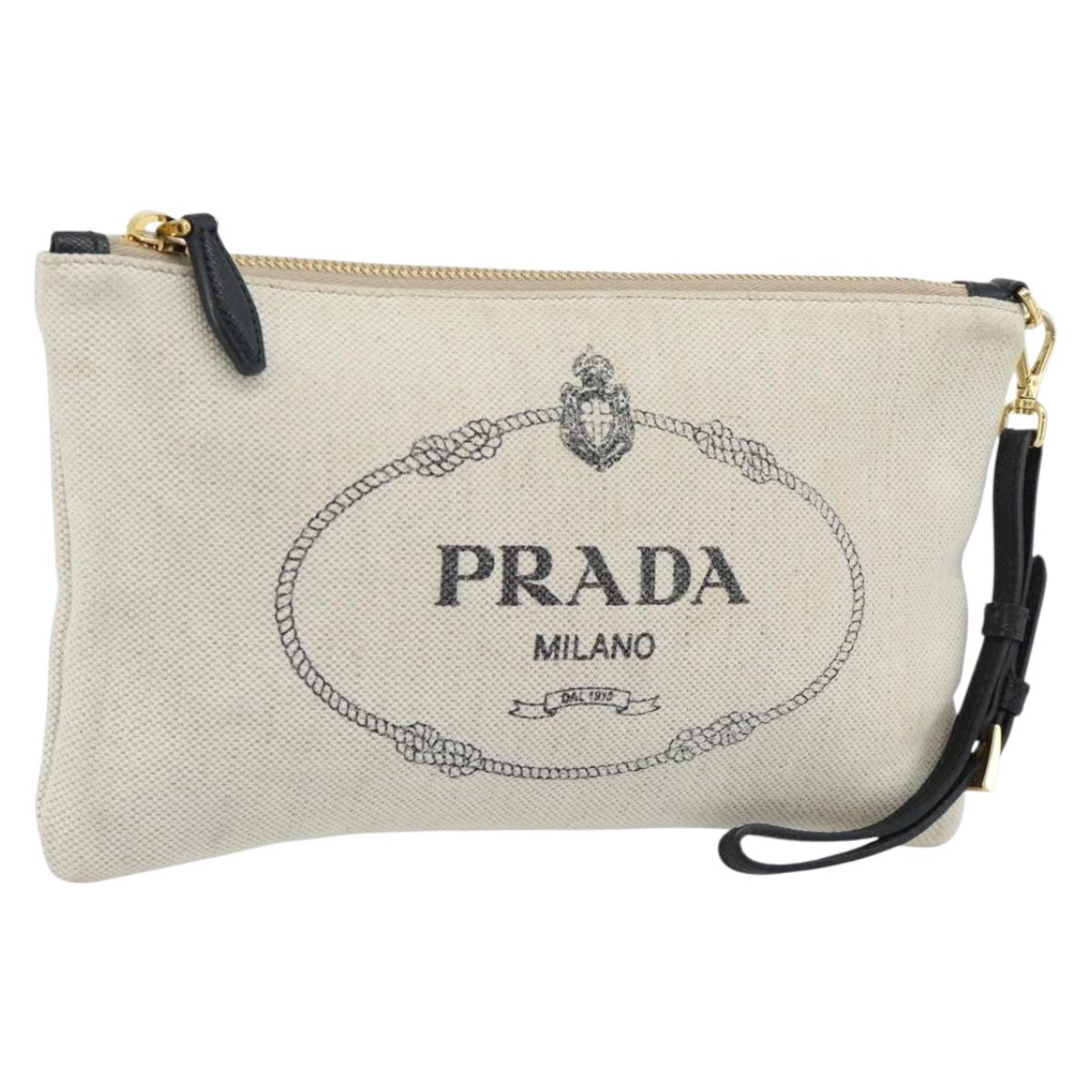 PRADA Canapa Pouch Canvas White Gold 1NH018 Auth am11659A