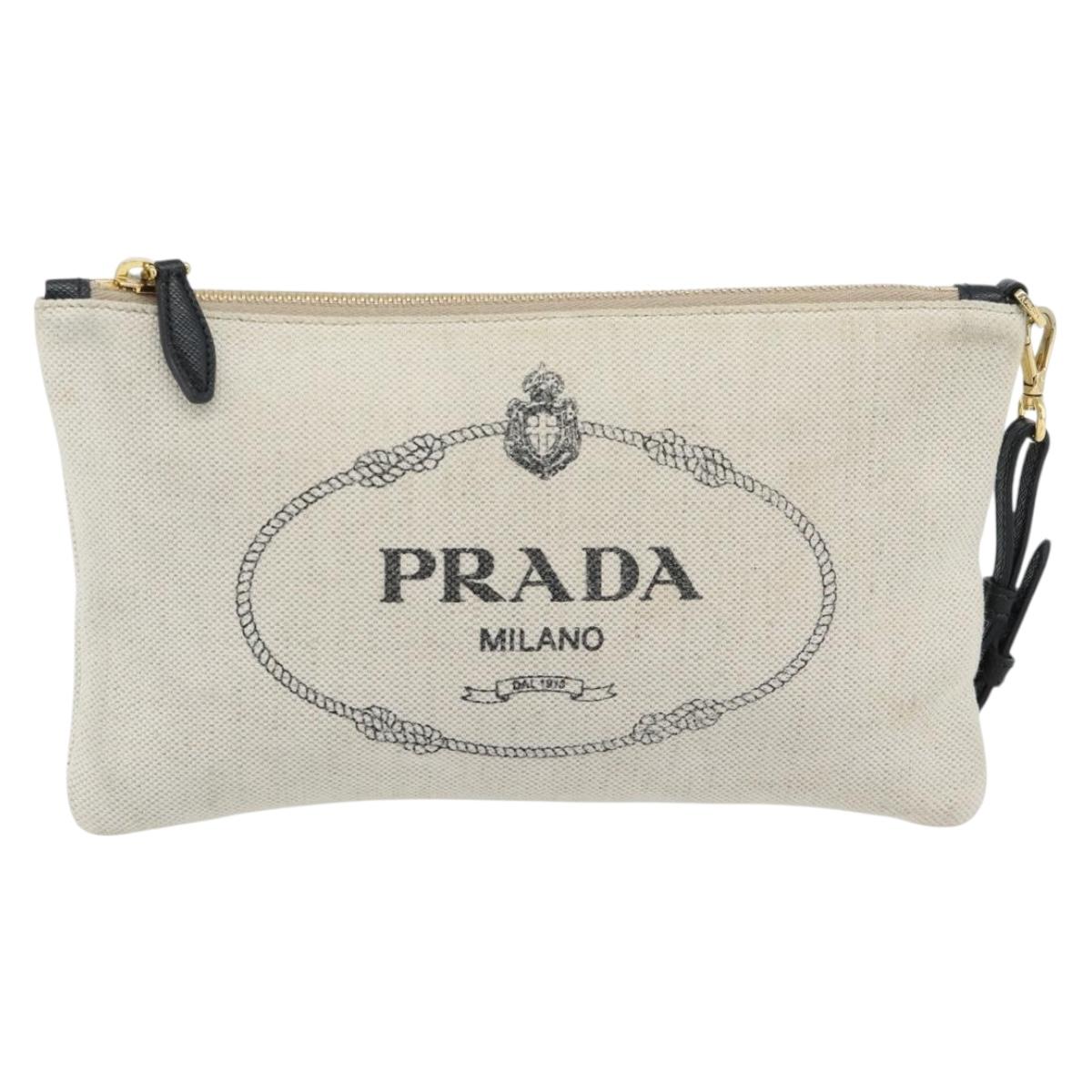 PRADA Canapa Pouch Canvas White Gold 1NH018 Auth am11659A