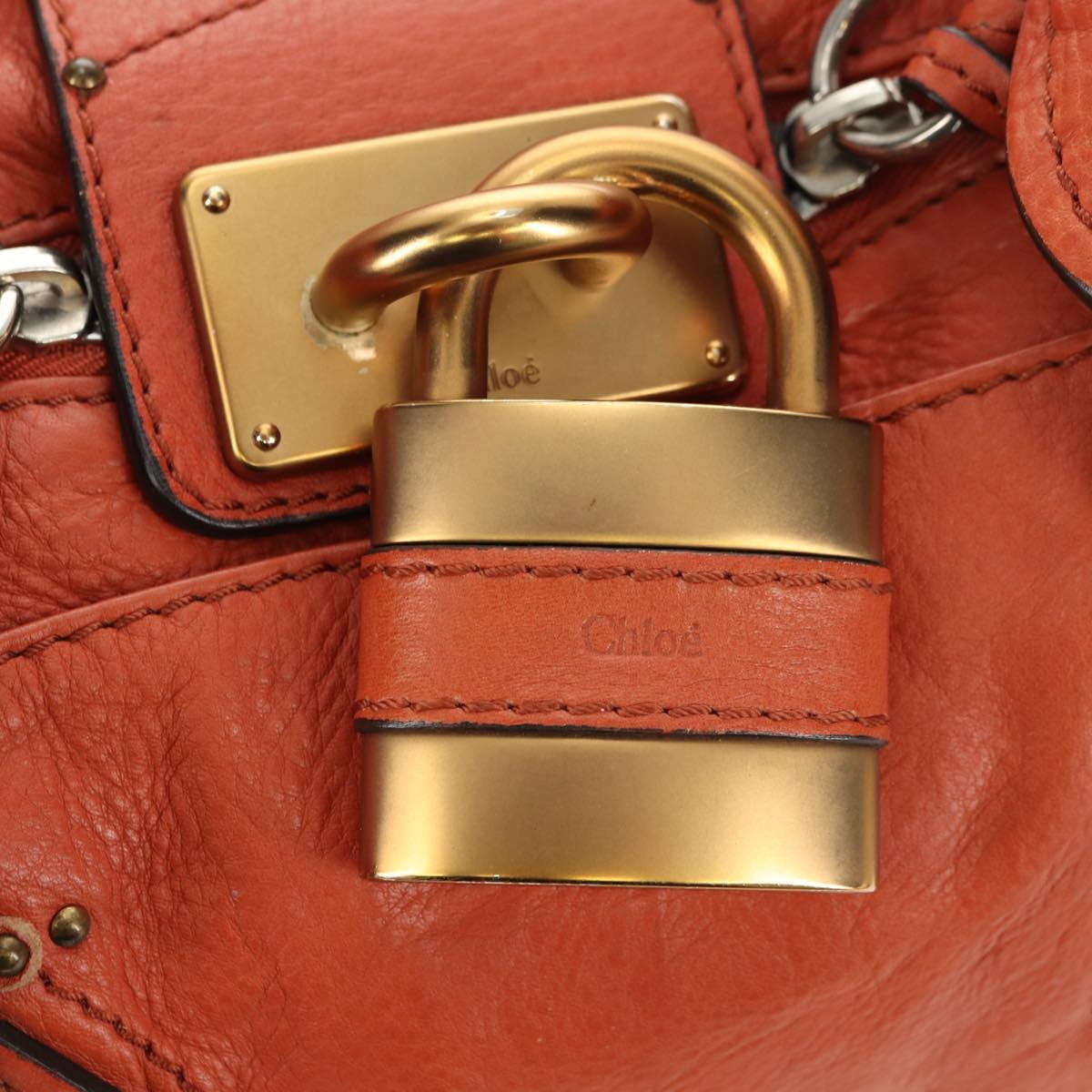 Chloe Paddington Hand Bag Leather Orange Gold Silver Auth am11662V