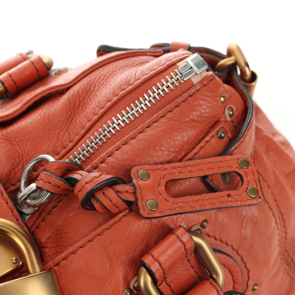 Chloe Paddington Hand Bag Leather Orange Gold Silver Auth am11662V
