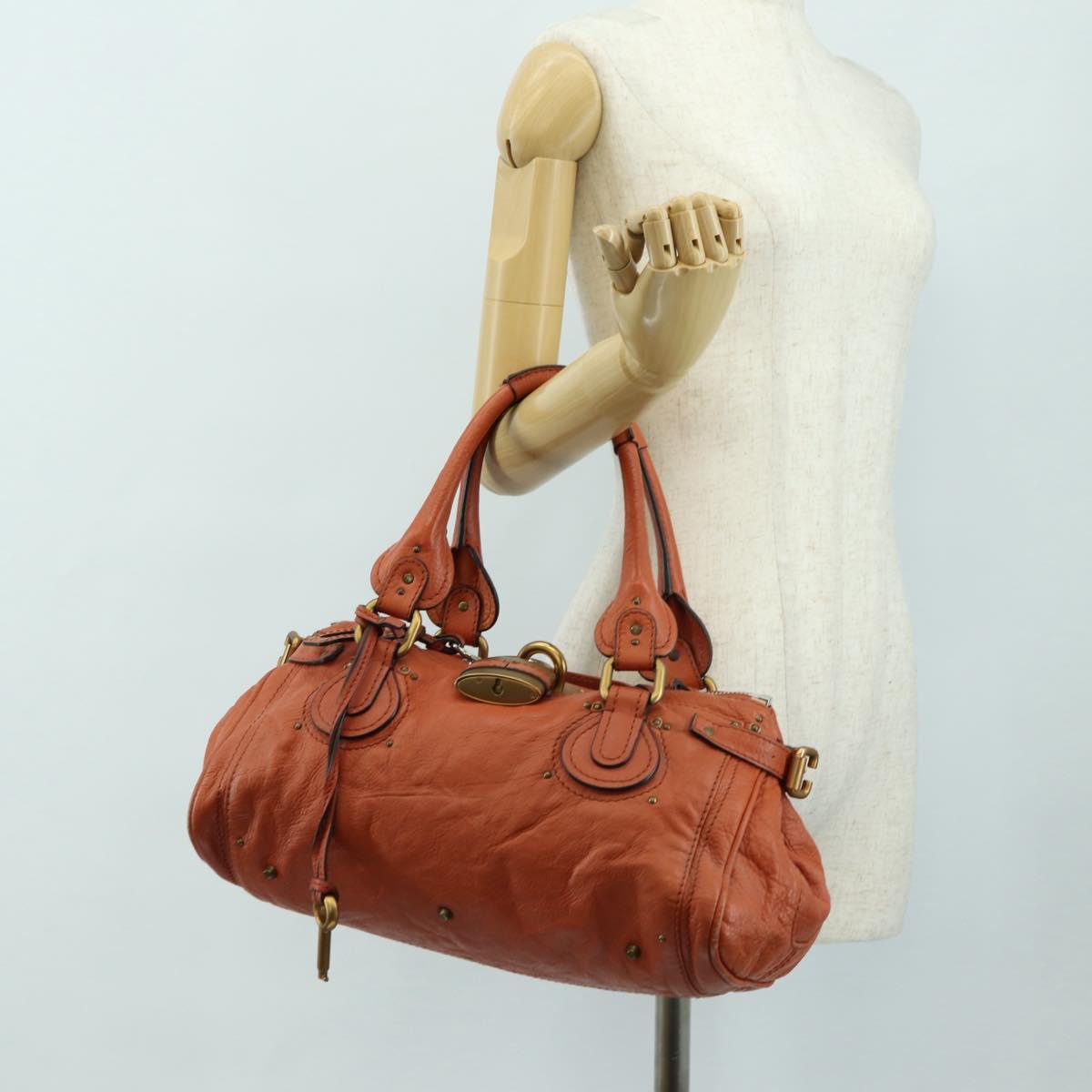 Chloe Paddington Hand Bag Leather Orange Gold Silver Auth am11662V