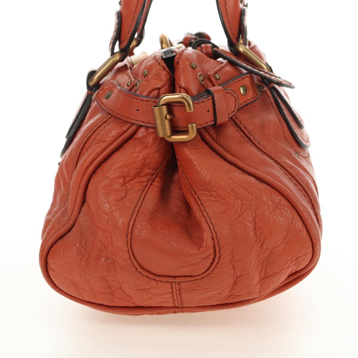 Chloe Paddington Hand Bag Leather Orange Gold Silver Auth am11662V