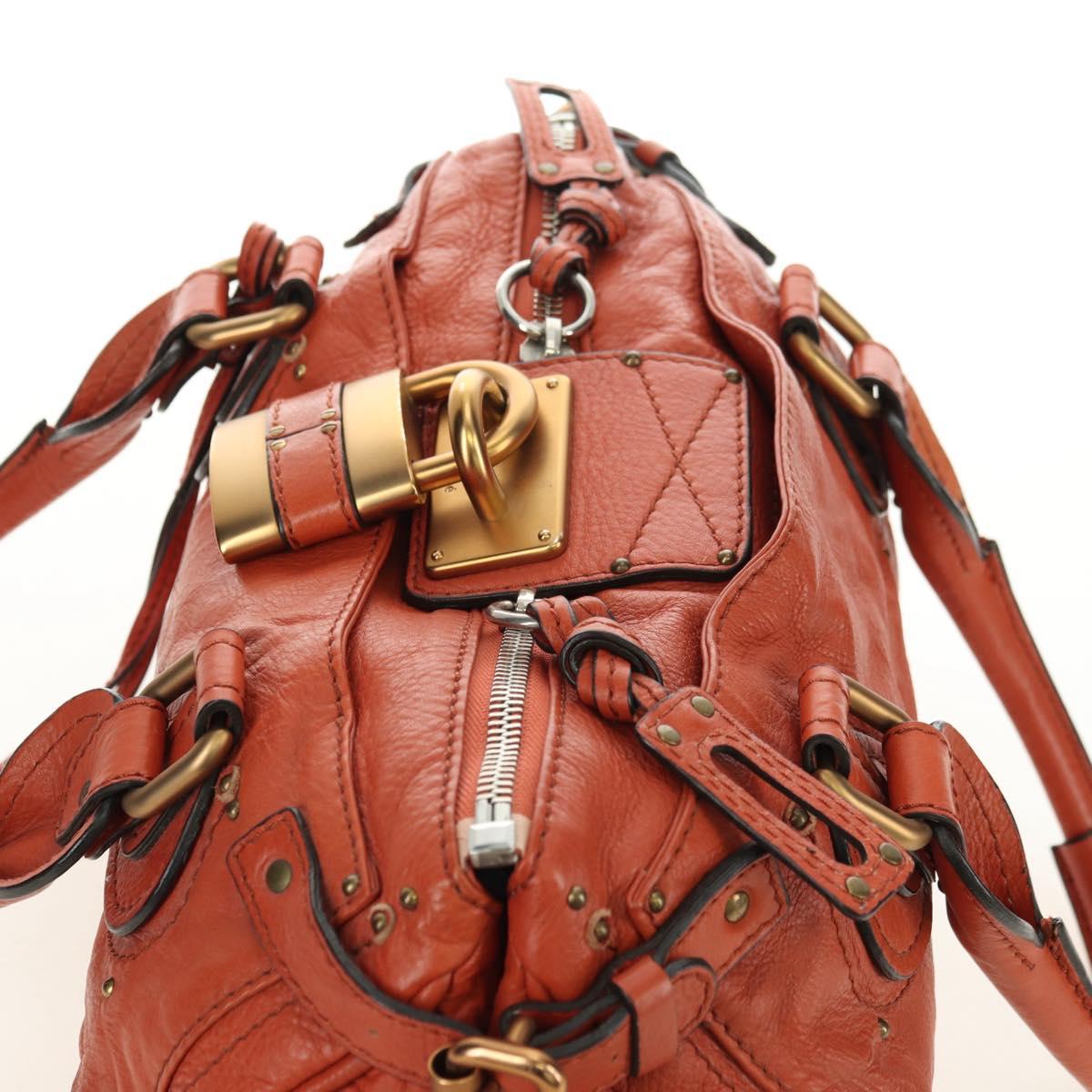 Chloe Paddington Hand Bag Leather Orange Gold Silver Auth am11662V