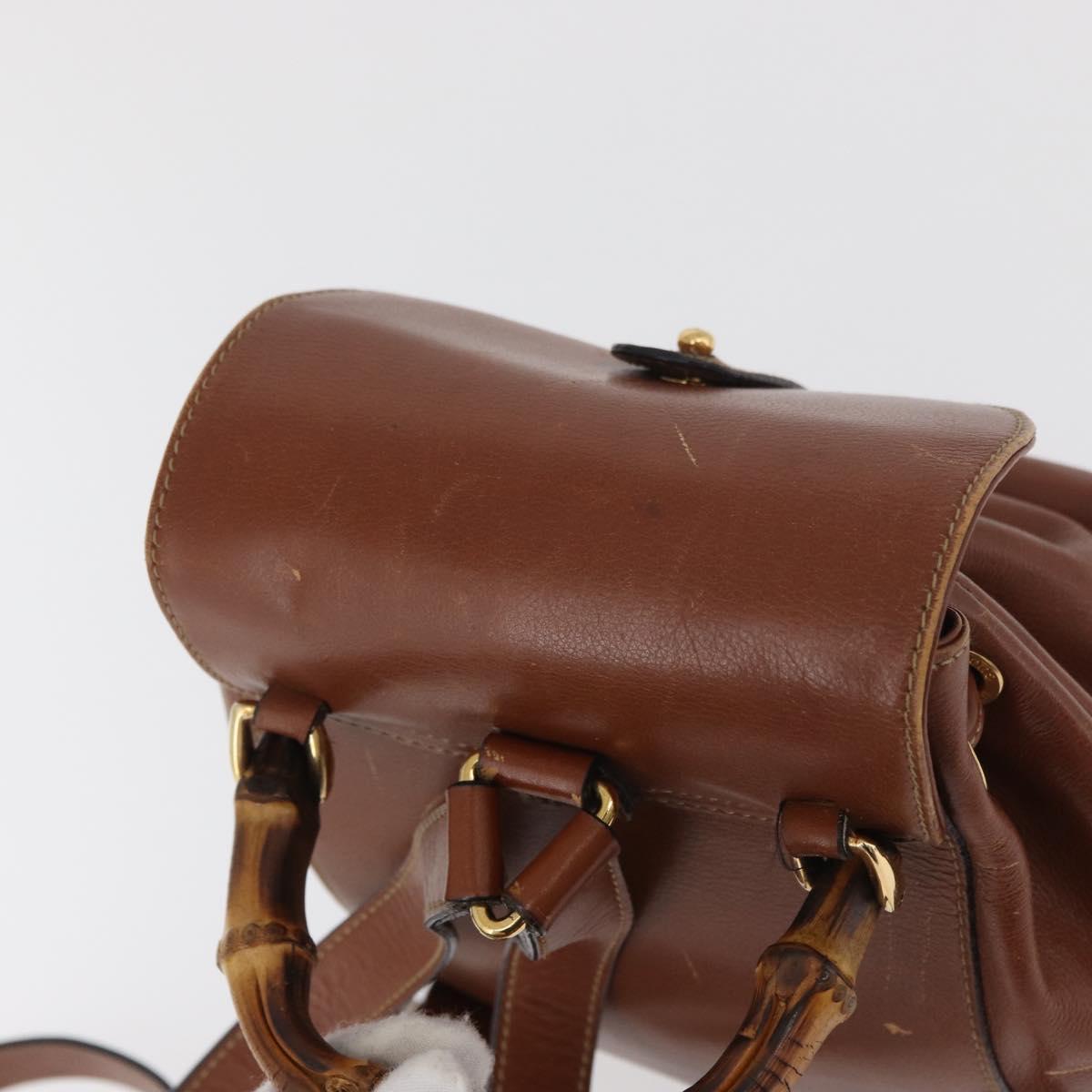 GUCCI Bamboo Mini Backpack Leather Outlet Brown Gold 003 1705 0030 Auth am11663A