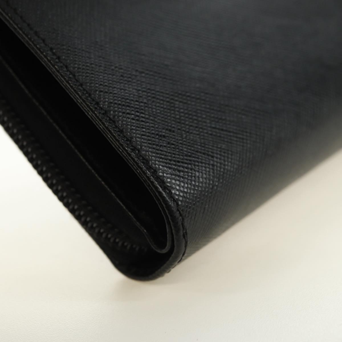 PRADA Bifold Wallet Safiano leather Black Silver Auth am11669V