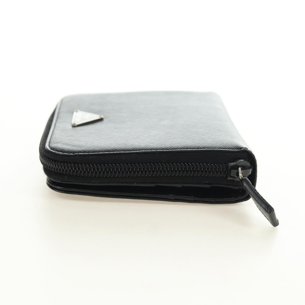 PRADA Bifold Wallet Safiano leather Black Silver Auth am11669V