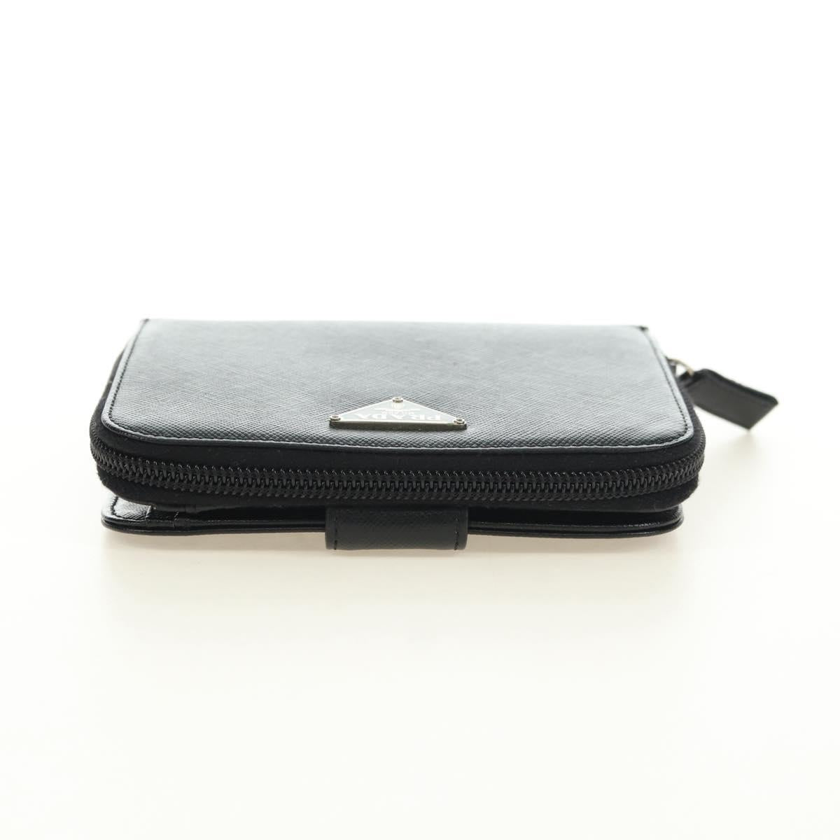 PRADA Bifold Wallet Safiano leather Black Silver Auth am11669V