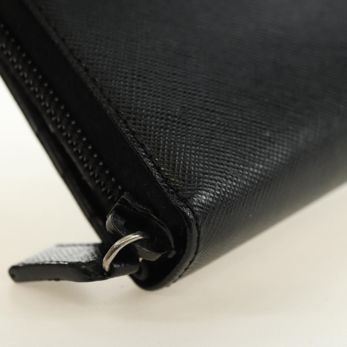 PRADA Bifold Wallet Safiano leather Black Silver Auth am11669V