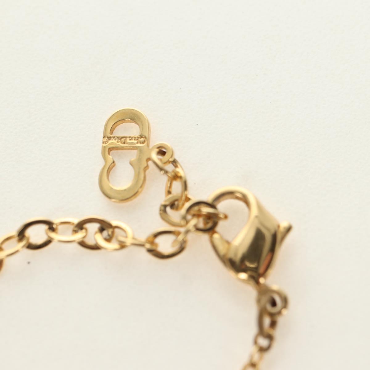 Christian Dior CD Rhinestone Heart Necklace metal Gold Auth am11672V