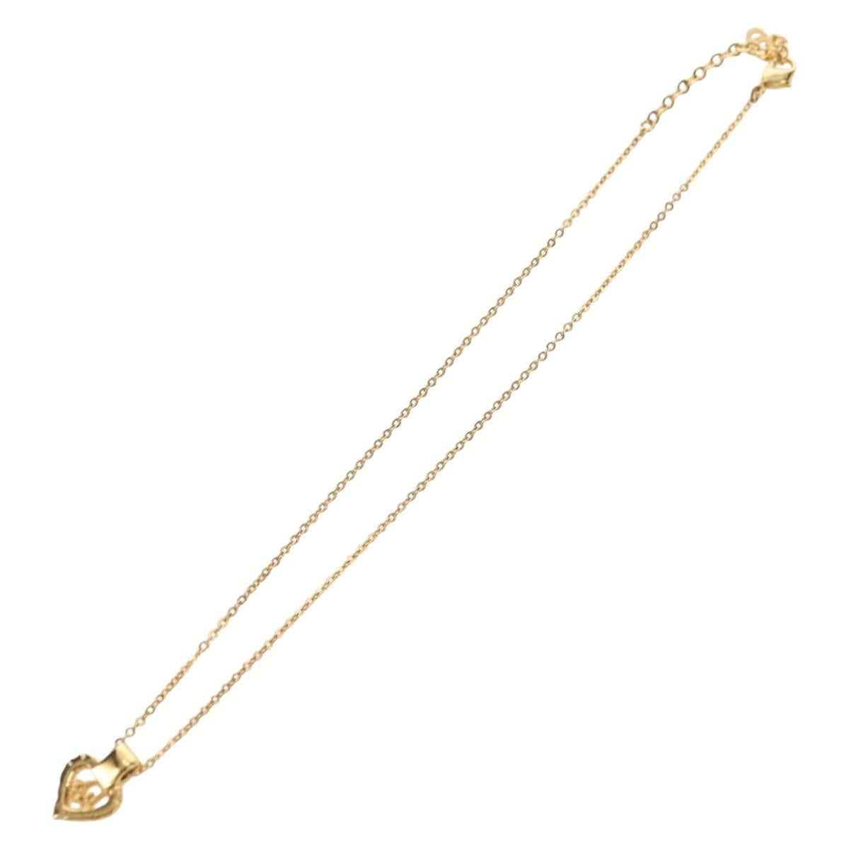 Christian Dior CD Rhinestone Heart Necklace metal Gold Auth am11672V