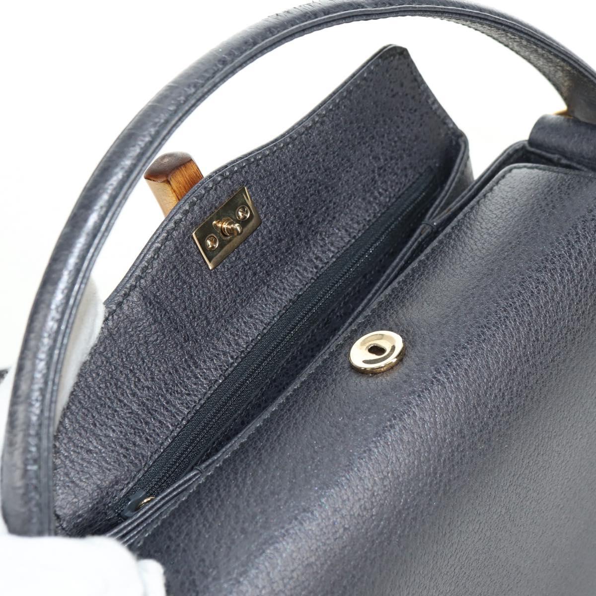 GUCCI Bamboo Hand Bag Leather 2way Gray Gold 000 926 0175 Auth am11676V