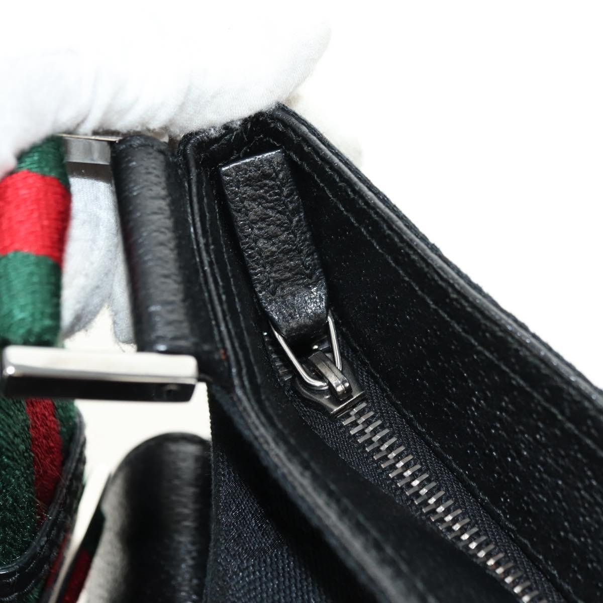 GUCCI Web Sherry Line Shoulder Bag Canvas Black Silver 169937 Auth am11677V