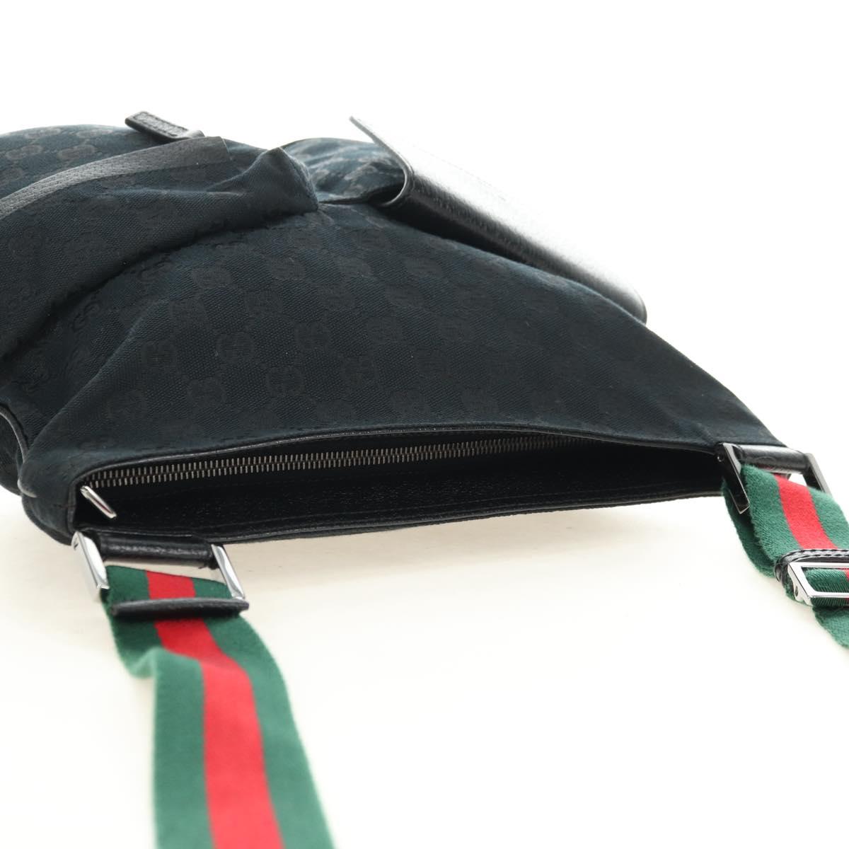 GUCCI Web Sherry Line Shoulder Bag Canvas Black Silver 169937 Auth am11677V