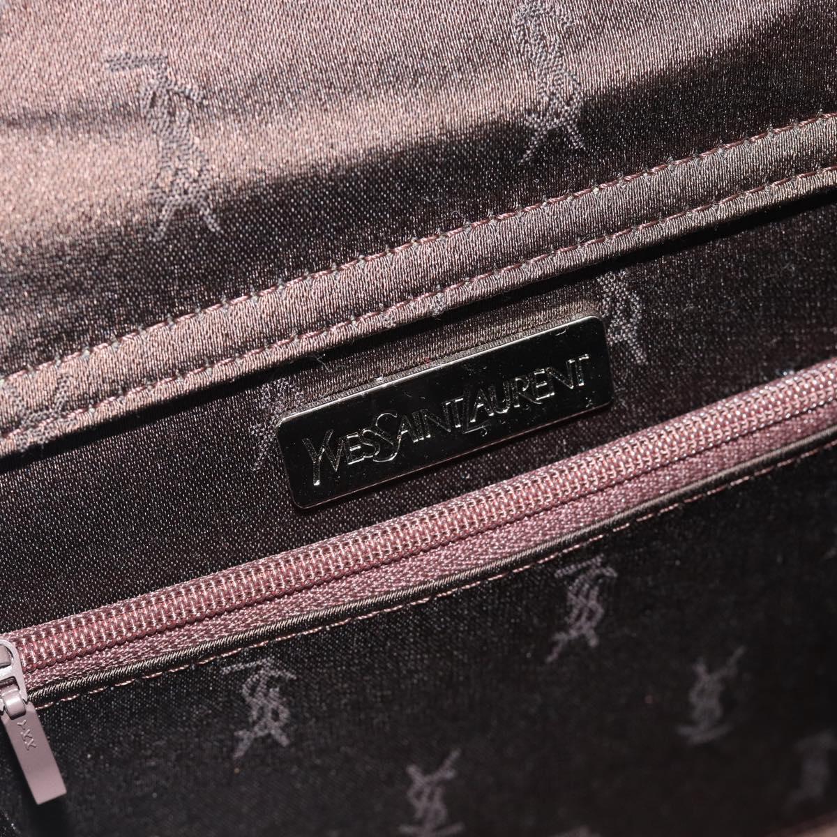 SAINT LAURENT Hand Bag Nylon Dark Brown Silver Auth am11678A