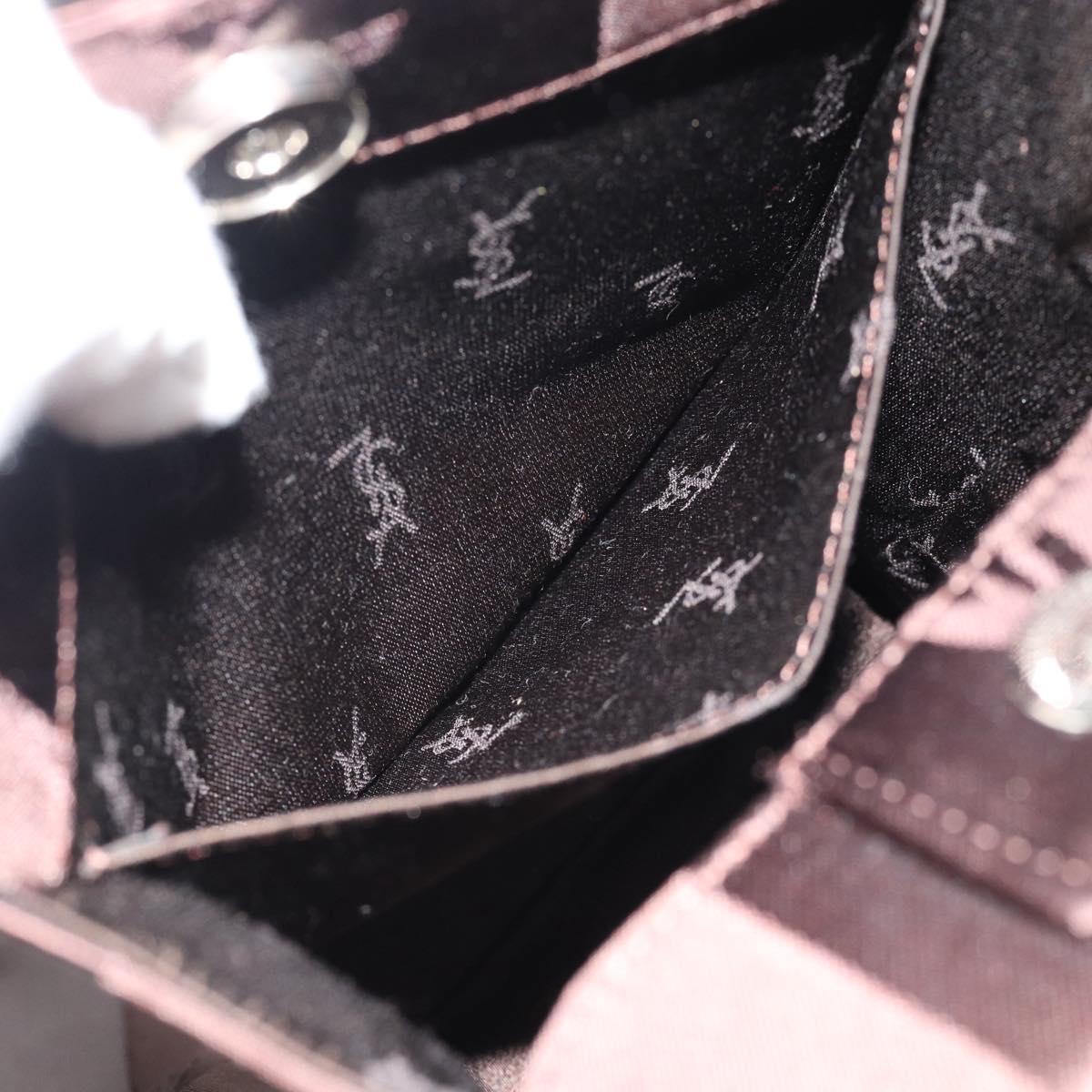 SAINT LAURENT Hand Bag Nylon Dark Brown Silver Auth am11678A