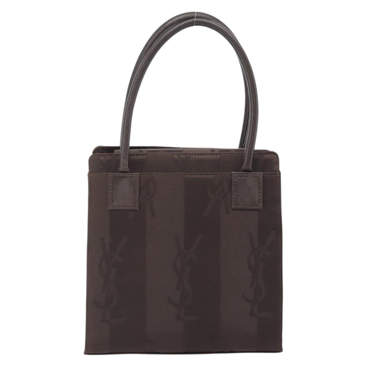 SAINT LAURENT Hand Bag Nylon Dark Brown Silver Auth am11678A